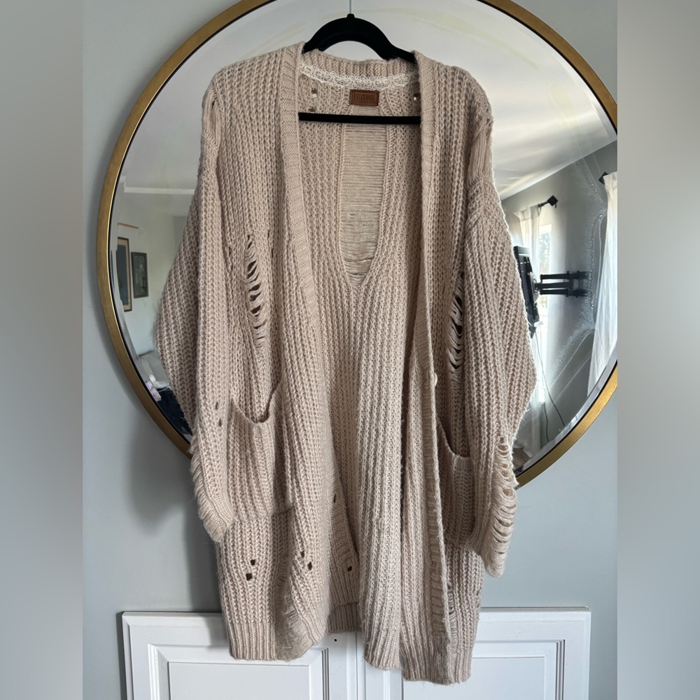 POL Distressed Knit Cardigan